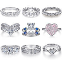 wholesale S925 Sterling Silver Heart-shaped Zircon Love Ring-Solitaire Heart-Shaped Ring US Size 7