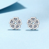 wholesale S925 Sterling Silver Moissanite Earrings, Small Fresh and Versatile Cute Floral Shape, Gift for Girlfriend-25 points (Moissanite) 925 silver