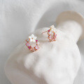 wholesale S925 Sterling Silver Korean-style Versatile Zircon Crystal Shell Flower Earrings Women's Jewelry-0-1