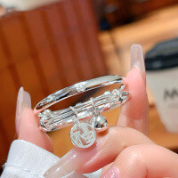 wholesale 9999 Pure Silver Auspicious Healthy Baby Bracelet Anklet Engravable for Full Moon Birthday and First Birthday Gifts-A pair of 999 silver bells with the Chinese character "Fu" (blessing) about 19g 999 silver