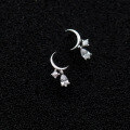 wholesale S925 silver stud earrings with a delicate curved moon design, fashionably simple and set with diamond droplets for a sweet look, G9894-0-0