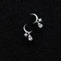 wholesale S925 silver stud earrings with a delicate curved moon design, fashionably simple and set with diamond droplets for a sweet look, G9894-S925 silver pair silver 925 silver