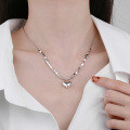 wholesale S925 Sterling Silver Ins Small Square 3D Heart Pendant Trendy Snake Chain Necklace-0-2