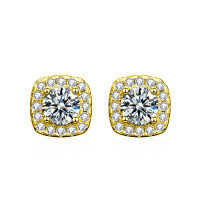 Gold-Plated S925 Silver Classic Four-Prong Moissanite Stud Earrings, Cross-Border Hot Seller.-Square-shaped stud earrings (gold)  50-point moissanite