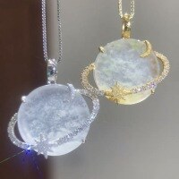 wholesale S925 Sterling Silver Dreamy Planet Diamond-Inlaid Moon Pendant Necklace, Small Batch Design, High-End Moonstone Collarbone Chain for Women-Platinum 925 silver