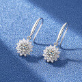 wholesale S925 Sterling Silver Moissanite Sunflower Earrings for Women, French Double Row Diamond Ear Hook Ear Studs Wholesale Exquisite-0-0