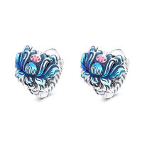 wholesale S925 Sterling Silver Creative Resin Lotus Ear Clips, Vintage Ethnic Style with Artistic Design Fashion Earrings-133FR/4g/pair>925 silver