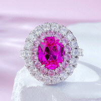 wholesale S925 silver ring with rubellite 8*10 rose cut large diamond, exquisite and versatile full diamond ring for women, live broadcast style wholesale-R871 Pink Steel Ring>Size 9