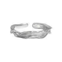 wholesale S925 Sterling Silver 836 Original Niche Design Minimalist Irregular Textured Unisex Open Ring-Platinum [No. 14/Adjustable]