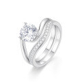 wholesale S925 Sterling Silver Inlaid with Round Moissanite Vintage High-End Combination Ring Set-0-6