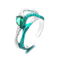 wholesale S925 silver snake-shaped intertwined green line zircon open ring creative lightweight luxury hip-hop trend ring-0-4