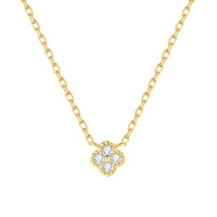wholesale S925 Sterling Silver Lucky Four-Leaf Flower Mini Necklace for Women, Small and Unique Design, French Elegance with Colored Gemstones, Luxurious Gift-Single Flower Necklace - White Diamond Gold > 925 Silver