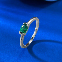 wholesale S925 Silver Plated Simulated Diamond 4*6mm Nano Green Ring, Fashionable and Versatile-R1287 Nano Green Ring Size 6