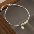 wholesale S925 Sterling Silver Sui Sui You Cai Crushed Silver Green Stone Fortune Charm Bracelet, Small Batch Chinese Style Women's Accessory S6429-0-7