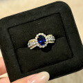 wholesale S925 Silver New 6*8mm French Lace Edge Blue Zircon Oval Ring Fashion Romantic Style-0-1