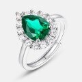 wholesale S925 Sterling Silver Gold-Plated Cross-Border New Teardrop-Shaped Lab-Grown Emerald Ring Full-Setins Ring-0-4