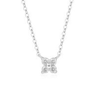 wholesale S925 Sterling Silver Four-leaf Clover And Butterfly Necklace For Women, Minimalist And Elegant Pendant-F4842-Electric Silver 925 Silver
