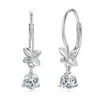 S925 Sterling Silver Flower Moissanite Earrings for Women-【Small Flower Earrings】White Gold  925 Silver