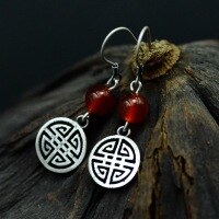 wholesale 990 Sterling Silver Thai Silver Handmade Round Plate Ruyi Earrings Pure Silver Retro Artistic Ethnic Style Red Agate Women's Earrings-A pair of medal earrings 99 silver