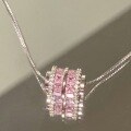 wholesale 925 Sterling Silver Pink Diamond Waist Pendant Necklace for Women, Barrel Bead Collarbone Chain, Small Niche Design with a High-End and Exquisite Ins Style-0-1