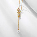 wholesale Gold-plated S925 Sterling Silver Tassel Pearl Necklace for Women, Minimalist Luxury Design, High-End Sense Elegant Collarbone Chain-0-2