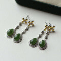 wholesale S925 silver inlaid with natural full-color jadeite drop earrings, Hetian jade jadeite earrings, minimalist women's ear accessories-0-2