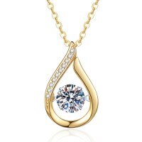S925 Silver Moissanite Necklace, Teardrop Pendant with Moving Heart Design, Wholesale.-6.5mm high carbon stone (18K gold)  925 silver