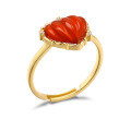 wholesale 925 Silver Japanese and Korean Light Luxury Pure Silver Small Jewelry Wholesale, Retro Elegant Peach Heart Small Red Heart Agate Ring for Women, Open Adjustable-0-4