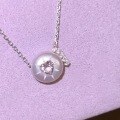 wholesale 925 Sterling Silver Natural Baroque Button Pearl Heart Pink Diamond Starlight Necklace Vintage Fairy Pink Purple Collarbone Chain-0-6