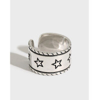 wholesale S925 Sterling Silver Vintage Retro Distressed Five-Point Star Open Adjustable Ring for Women-Vintage Silver [No. 13/Adjustable] &gt; Opening adjustable