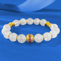 wholesale S925 Silver Moonstone Coiled Bracelet for Gentle, Ethereal, and Romantic Spring and Summer Wear, Minimalist Bracelet-B177 Moonstone Bracelet Elastic Cord