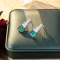 wholesale S925 silver plated with 18k gold retro high-end simulated emerald 8*10mm step-cut stud earrings for women-0-3