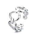 wholesale S925 Sterling Silver Irregular French Style Openwork Chain-Link Opening Ring for Women, Creative and Unique-0-4
