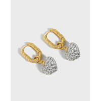 wholesale S925 Sterling Silver EB120 Korean Version INS Niche Design Sense Temperament Versatile Heart-shaped Crystal Inlaid Earrings for Women-Silver 925 silver