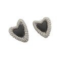 wholesale S925 silver French chic black dripping glaze heart-shaped earrings, women's Korean stall new stock earrings-0-4