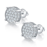 wholesale S925 Silver Plated 18K Gold Hip Hop Full Diamond Earrings with Moissanite for Men-Men's Moissanite Earrings (Silver)