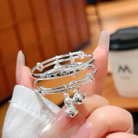 wholesale 9999 Pure Silver Auspicious Healthy Baby Bracelet Anklet Engravable for Full Moon Birthday and First Birthday Gifts-Sunshine Baby 999 silver pair about 18g 999 silver