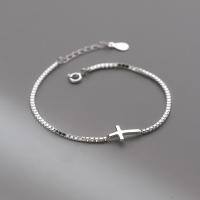 wholesale S925 Sterling Silver Arc Cross Bracelet, Niche Design Sense, Personalized Temperament Hand Accessory S6023-S925 Silver Bracelet 925 Silver