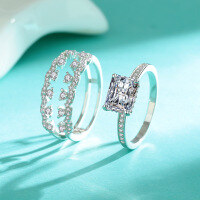 wholesale S925 Sterling Silver Cross-Border Two-Way Wear Rectangular Moissanite Rectangle Ring Versatile Fashion Jewelry Wholesale-3 carat zircon (radiant cut) ring  size 9