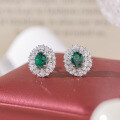 wholesale S925 Sterling Silver New High-end Jewelry Lab-grown Emerald Set 3-carat Oval Pendant and Earrings-0-1