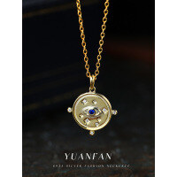 wholesale 925 Sterling Silver Vintage Demon Eye Star Blue Zircon Pendant Necklace for Women-A3234-Gold 925 Silver