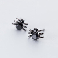 wholesale S925 Sterling Silver Small Black Spider Ear Stud for Men and Women, Unique Halloween Earring Jewelry E7129-S925 Silver Earrings 925 Silver