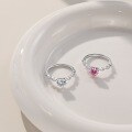wholesale S925 Sterling Silver Women's Ring with Heart-Shaped Pink Zircon and Round Diamond Inlay, Fashionable European and American Wedding Style Jewelry for Women-0-3