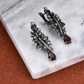wholesale S925 Silver Italian Craft Hand-Designed Feather Natural Gemstone Garnet Stud Earrings-0-1