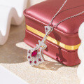 wholesale S925 sterling silver full-body simulated pigeon blood ruby and fully diamond-encrusted dress pendant necklace-0-1