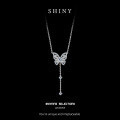Metal Alloy Delicate Double-Layer Butterfly Collarbone Necklace with Moissanite Long Fringe-0-4
