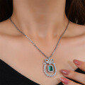 wholesale S925 Sterling Silver Pendant Full Diamond Emerald Bow Women's Cross-Border European and American Emerald Necklace Wholesale-0-1