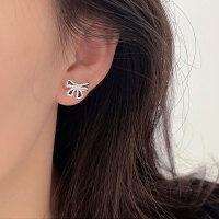 wholesale S925 Sterling Silver Bow Ear Studs Women Korean New Style Elegant Minimalist Luxury Small Trendy High-End Ear Piercing Earrings-Sterling silver