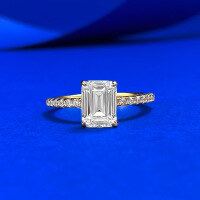 wholesale S925 Silver European and American 6*8 Small Square Sugar Ring with High-Carbon Diamond, Women's。-R1480 White Diamond Cube Gold No. 6