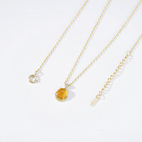 wholesale [14K Gold Plated 925 Silver] Petite Design New Luxury Natural Orange Agate OL Versatile Collarbone Necklace-Natural Orange Agate Necklace 925 Silver